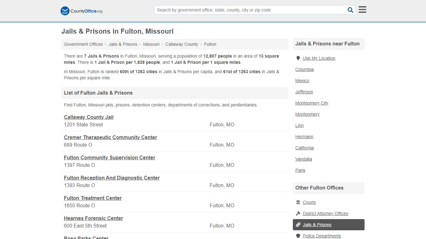 Jails & Prisons - Fulton, MO (Inmate Rosters & Records)
